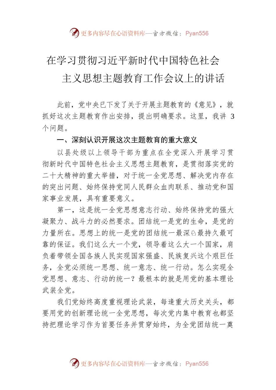 在学习贯彻习近平新时代中国特色社会主义思想主题教育工作会议上的讲话（20230403）.docx_第1页