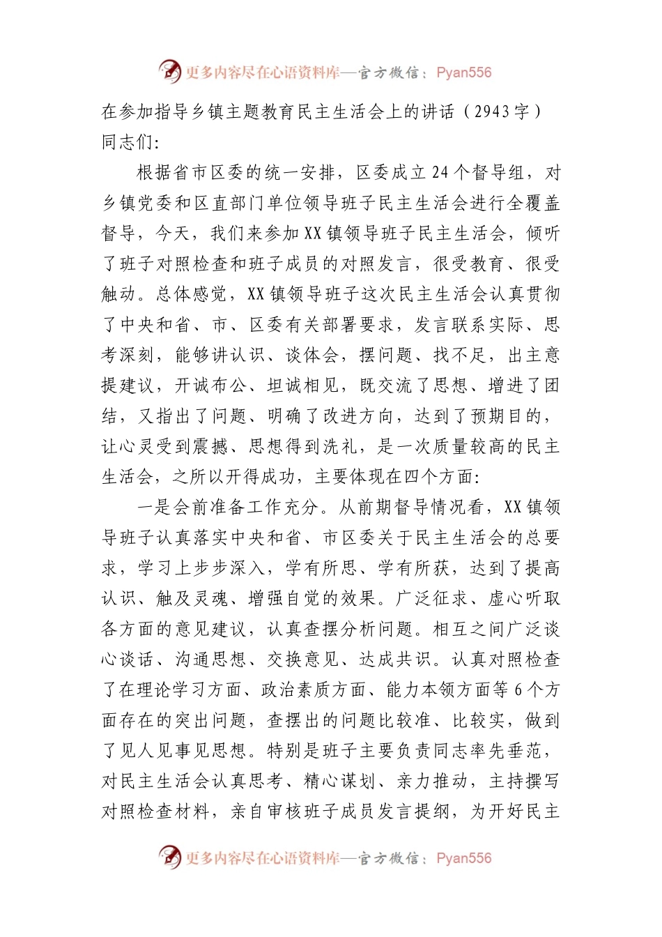 在参加指导乡镇主题教育民主生活会上的讲话(1).docx_第1页