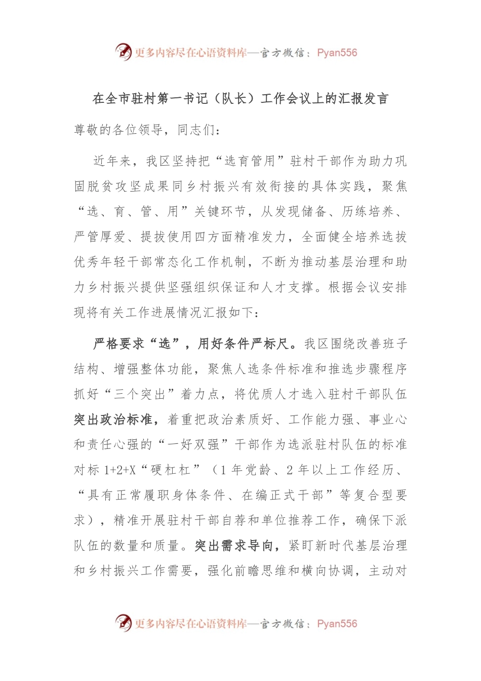 在全市驻村第一书记（队长）工作会议上的汇报发言.docx_第1页