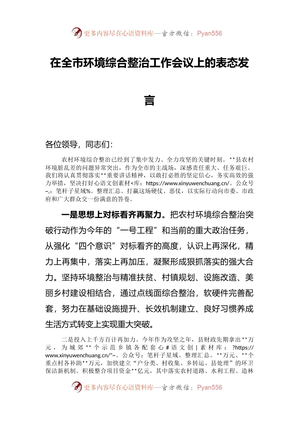 在全市环境综合整治工作会议上的表态发言.docx_第1页
