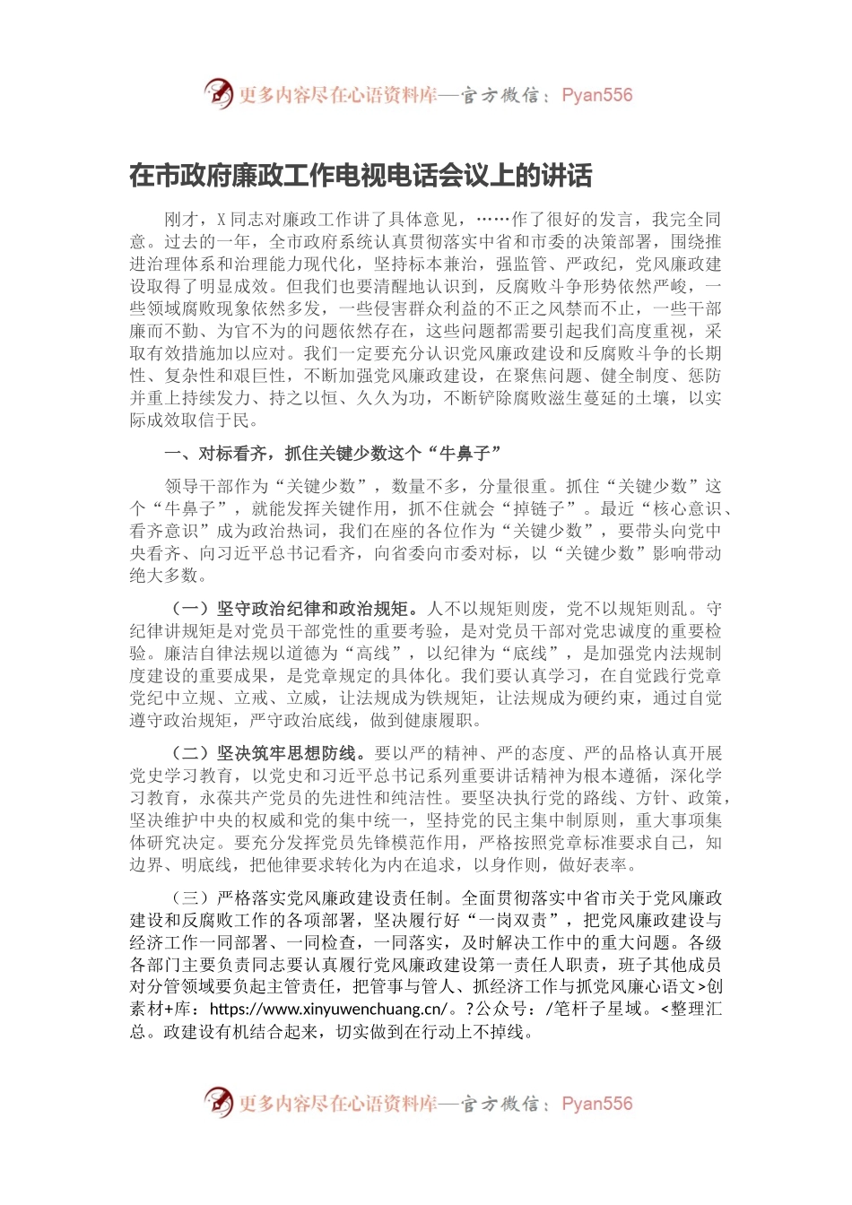 在市政府廉政工作电视电话会议上的讲话.docx_第1页