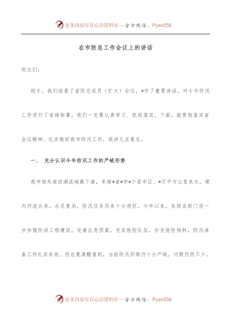 在市防总工作会议上的讲话.docx_第1页