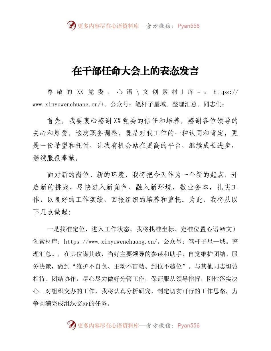 在干部任命大会上的表态发言.docx_第1页