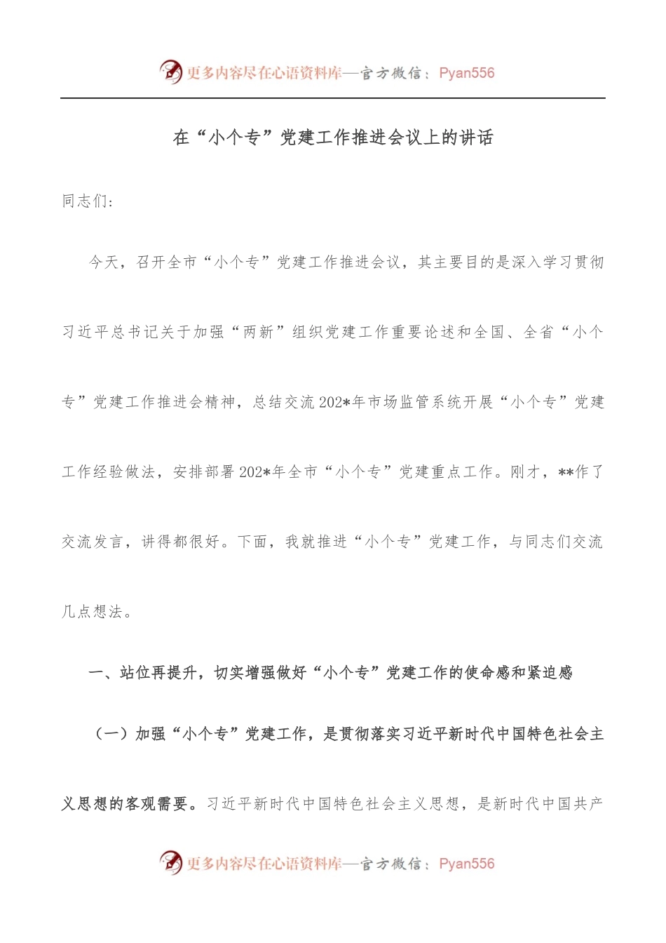 在“小个专”党建工作推进会议上的讲话.docx_第1页