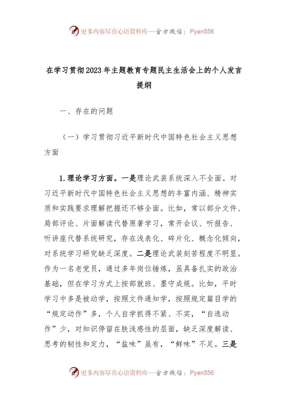在学习贯彻2023年主题教育专题民主生活会上的个人发言稿提纲.docx_第1页