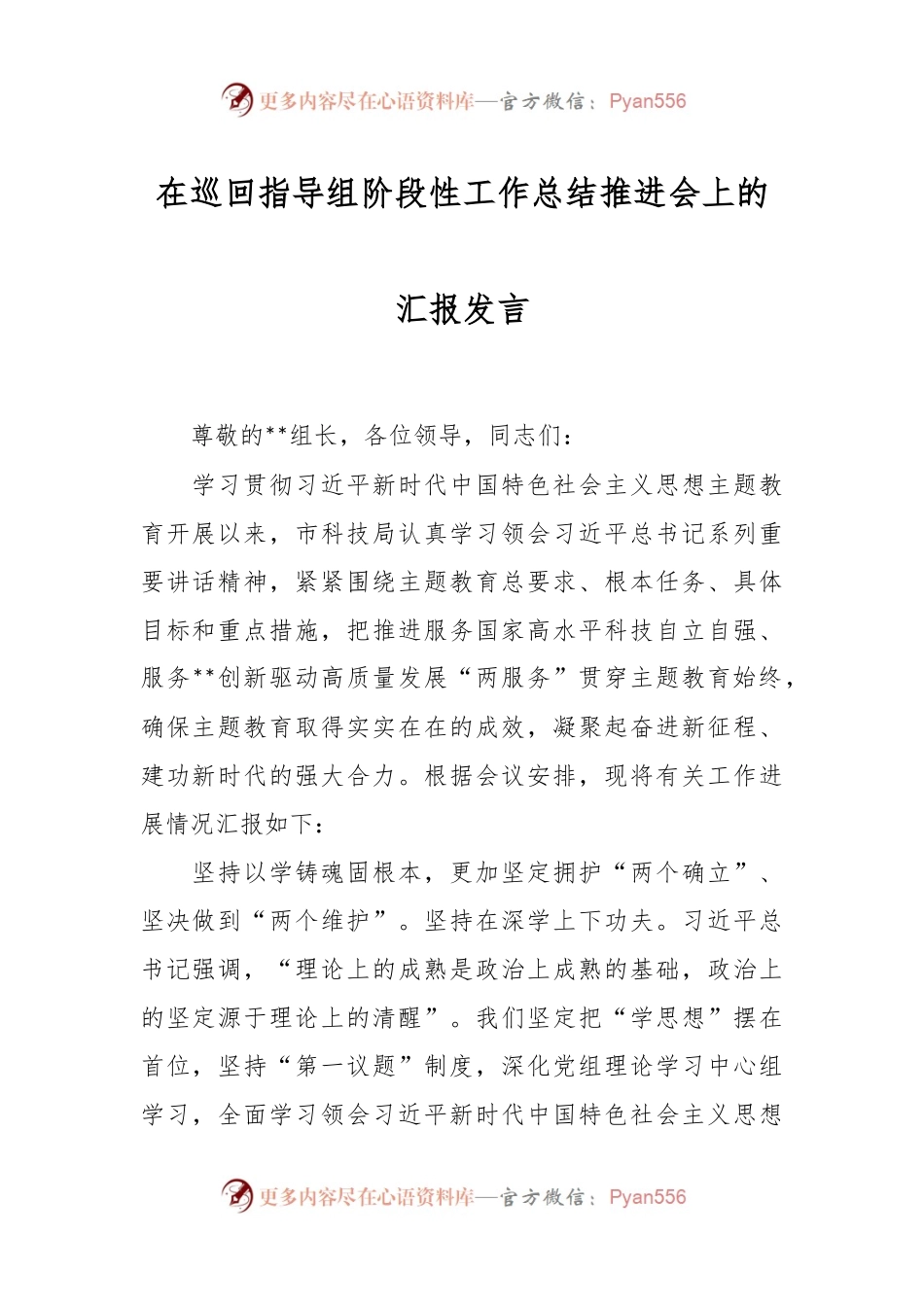 在巡回指导组阶段性工作总结推进会上的汇报发言.docx_第1页