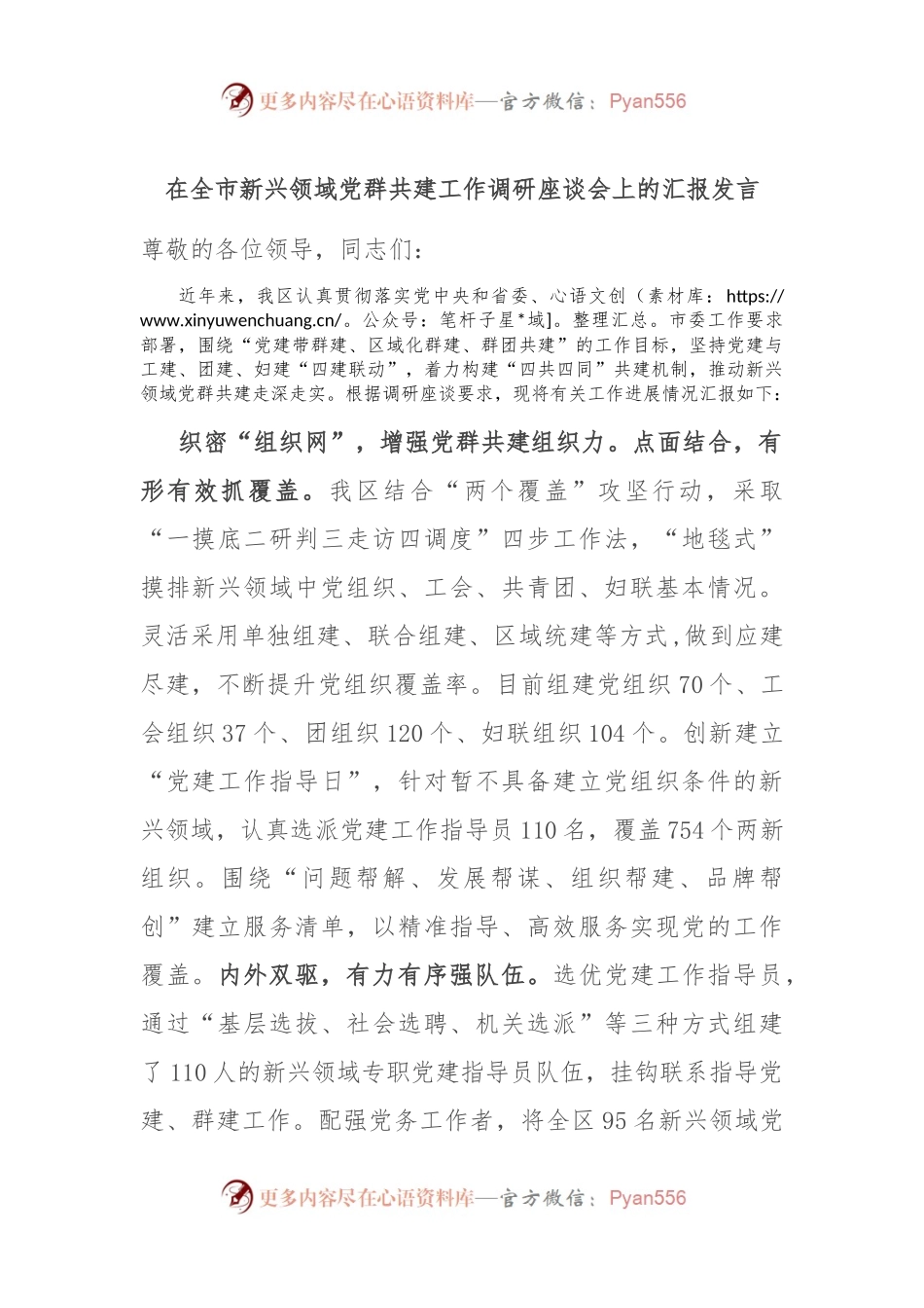 在全市新兴领域党群共建工作调研座谈会上的汇报发言.docx_第1页