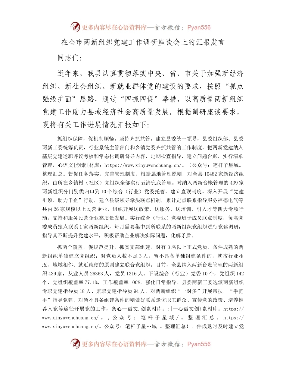 在全市两新组织党建工作调研座谈会上的汇报发言.docx_第1页