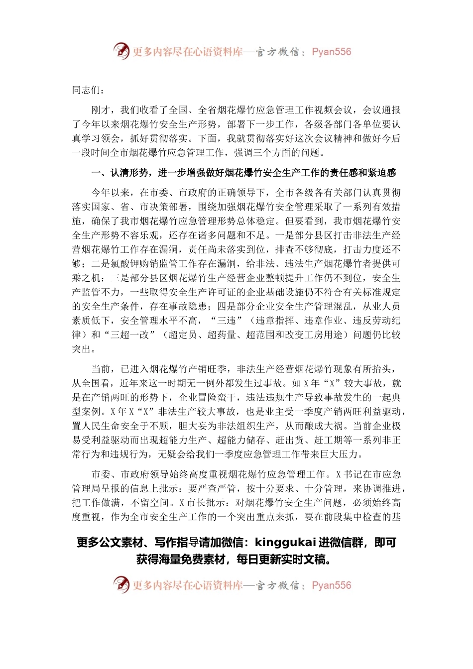 在全市烟花爆竹安全监管视频会议上的讲话.docx_第1页