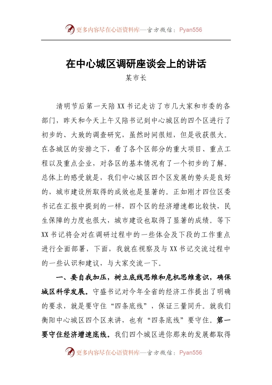 在中心城区调研座谈会上的讲话.docx_第1页