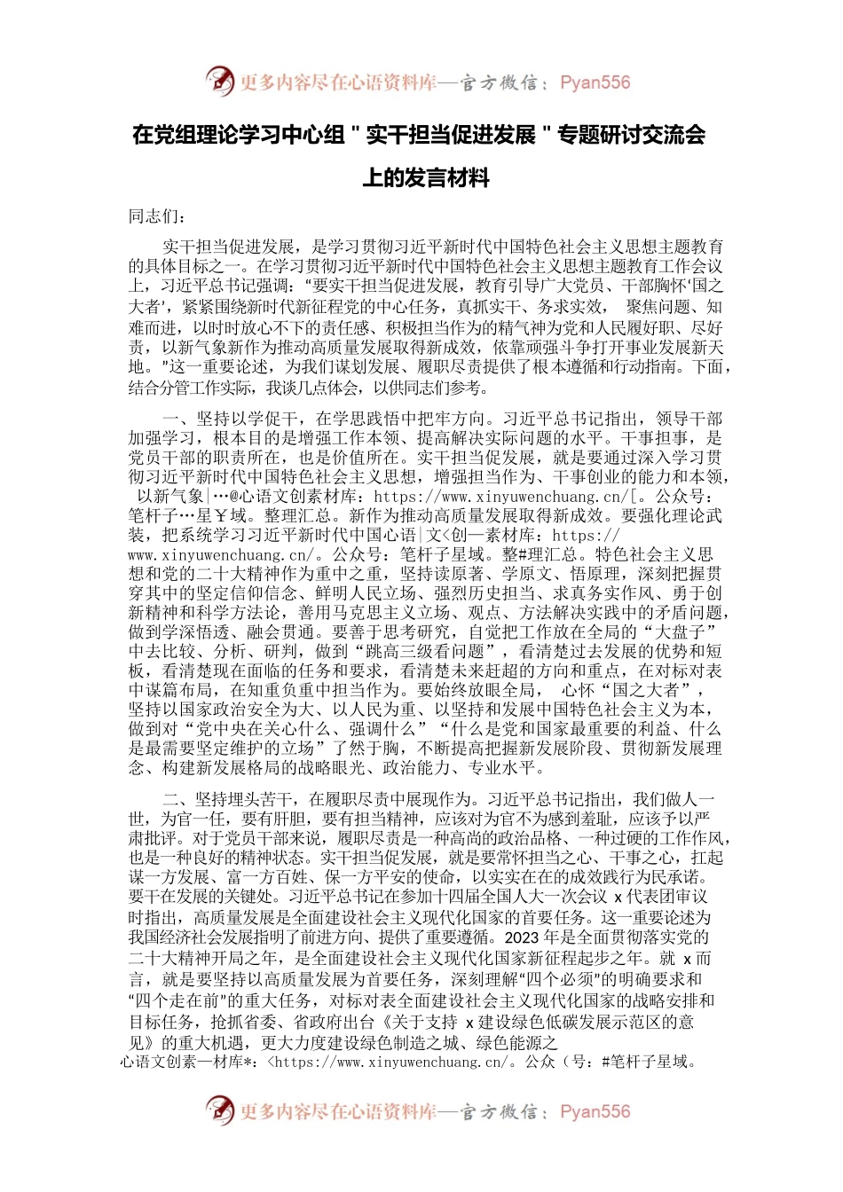 在党组理论学习中心组＂实干担当促进发展＂专题研讨交流会上的发言材料.docx_第1页