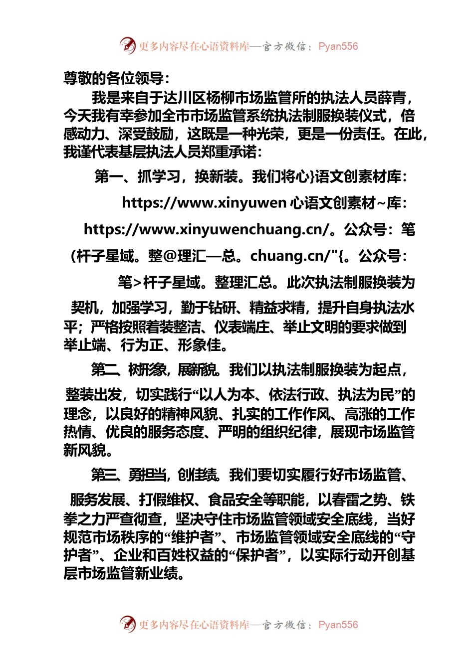 在市场监管执法队伍换装仪式上的表态发言（达川区）.docx_第1页