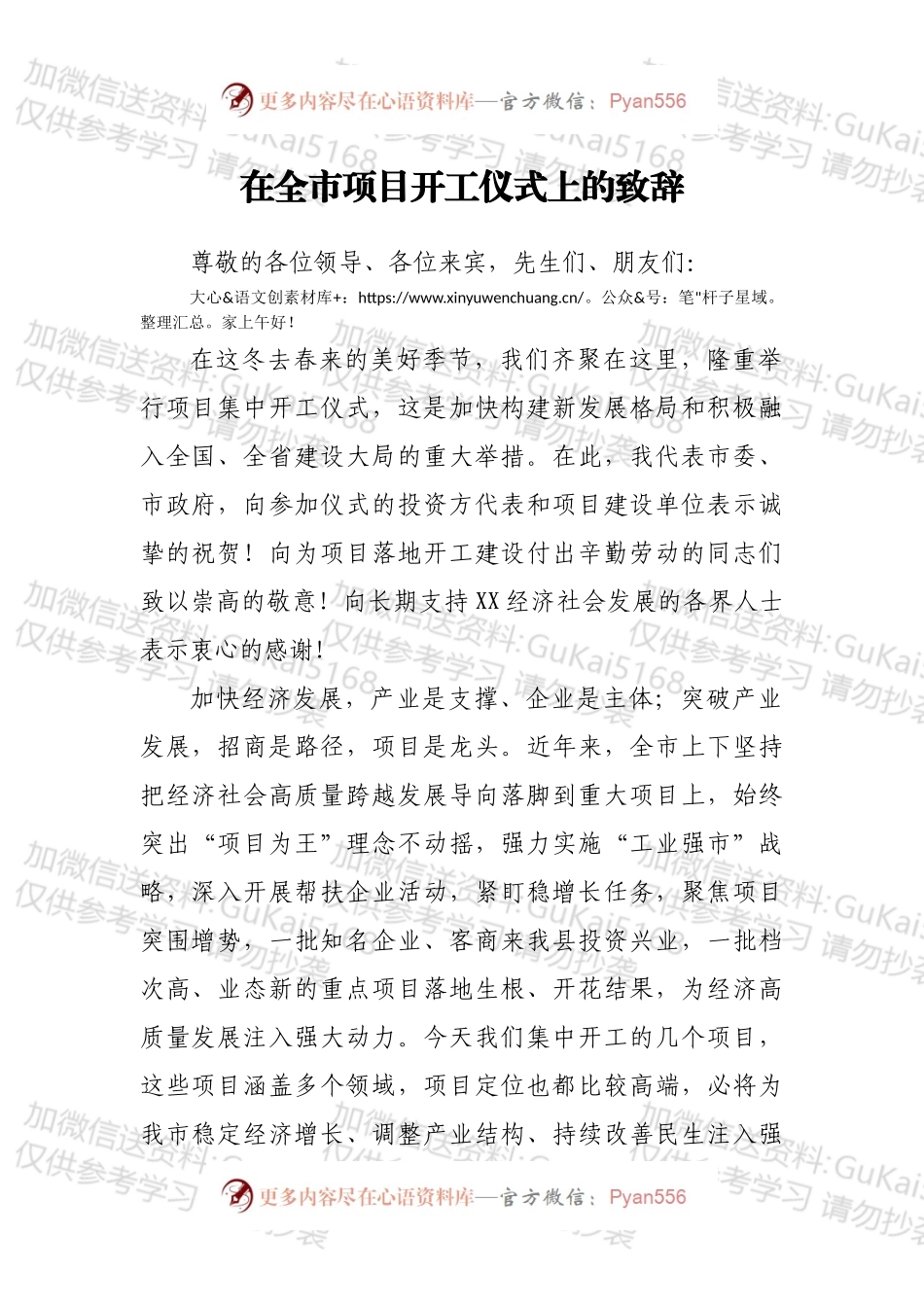 在全市项目开工仪式上的致辞.docx_第1页