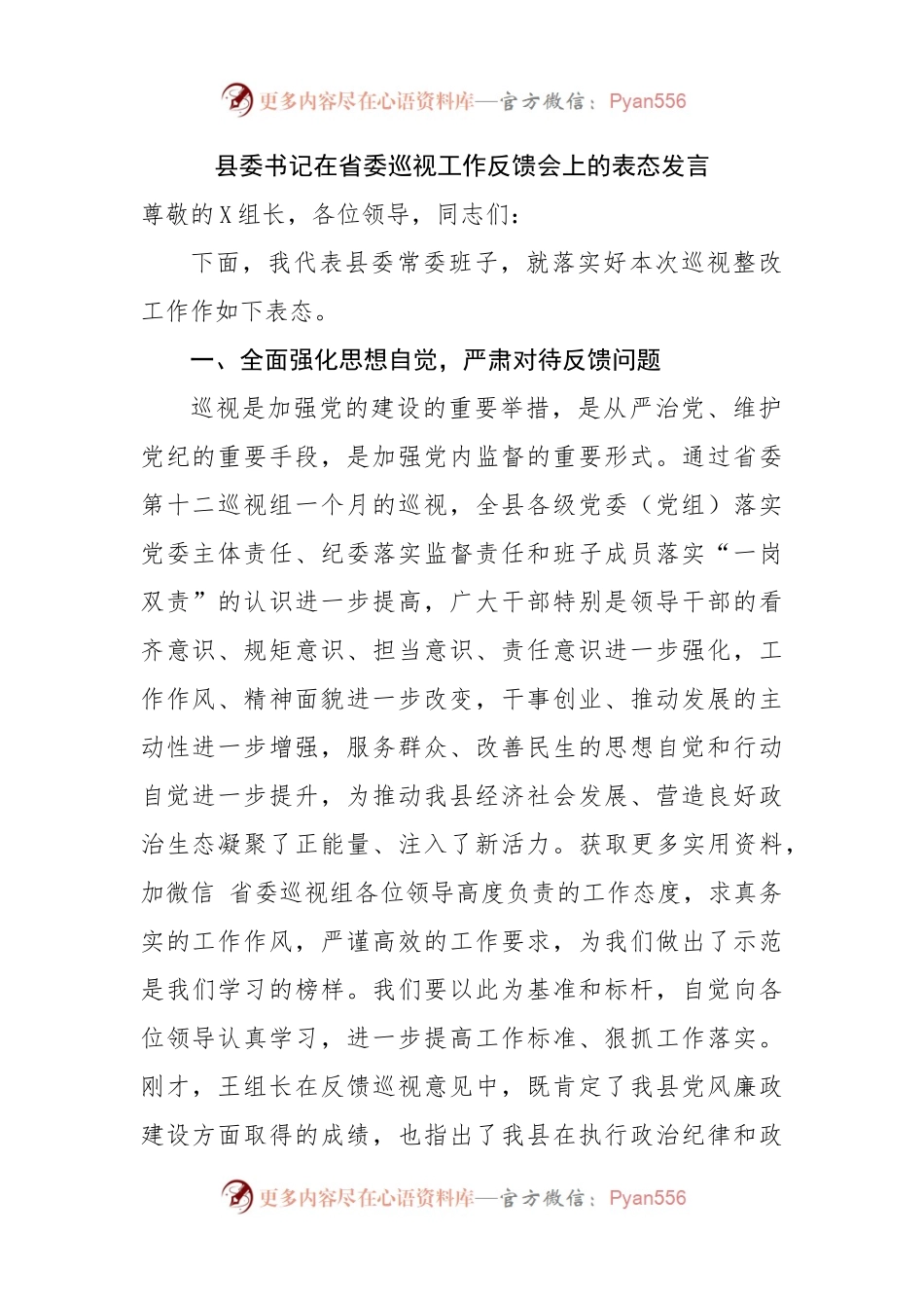 在巡视工作反馈会上的表态发言.docx_第1页