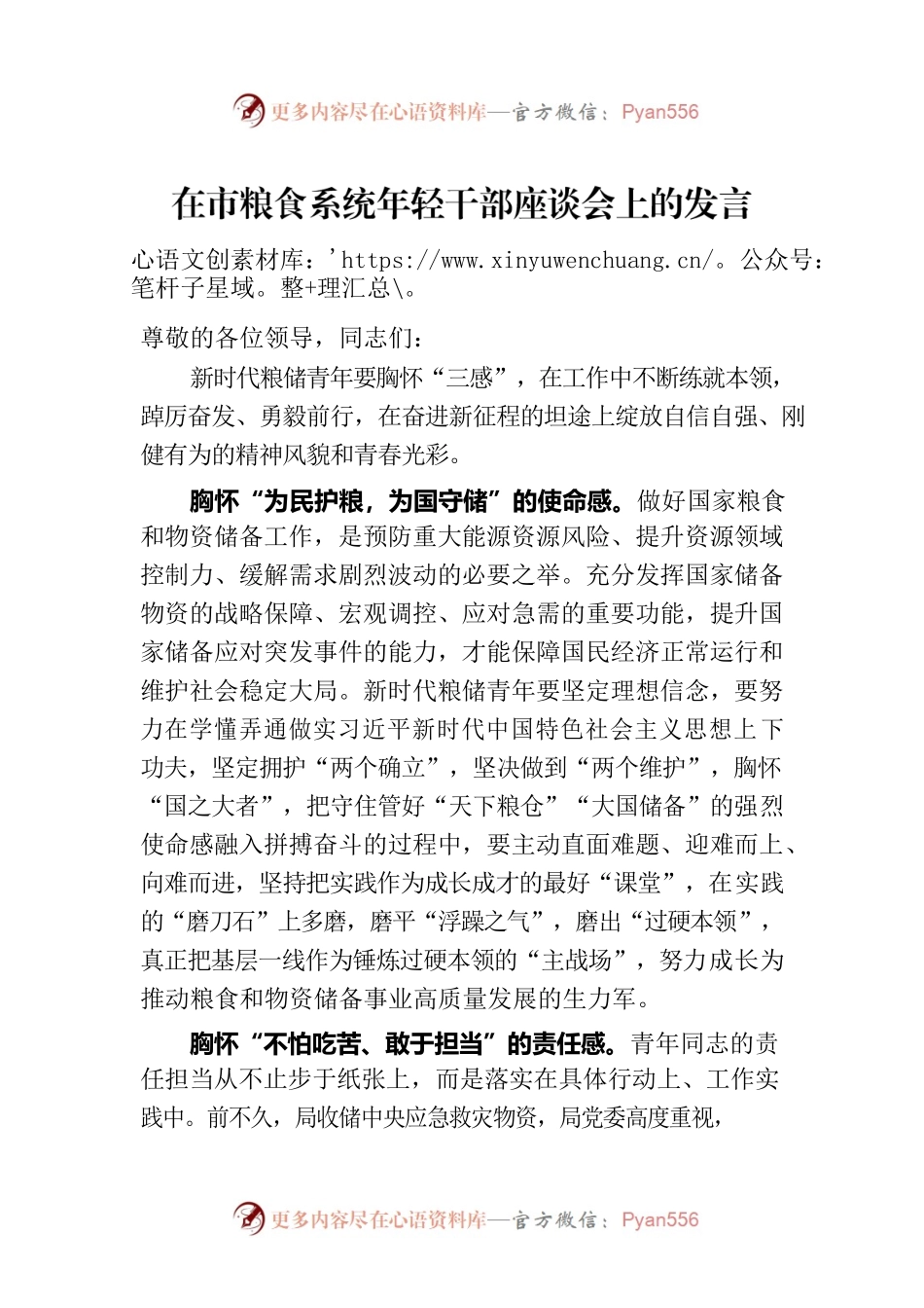 在市粮食系统年轻干部座谈会上的发言.docx_第1页