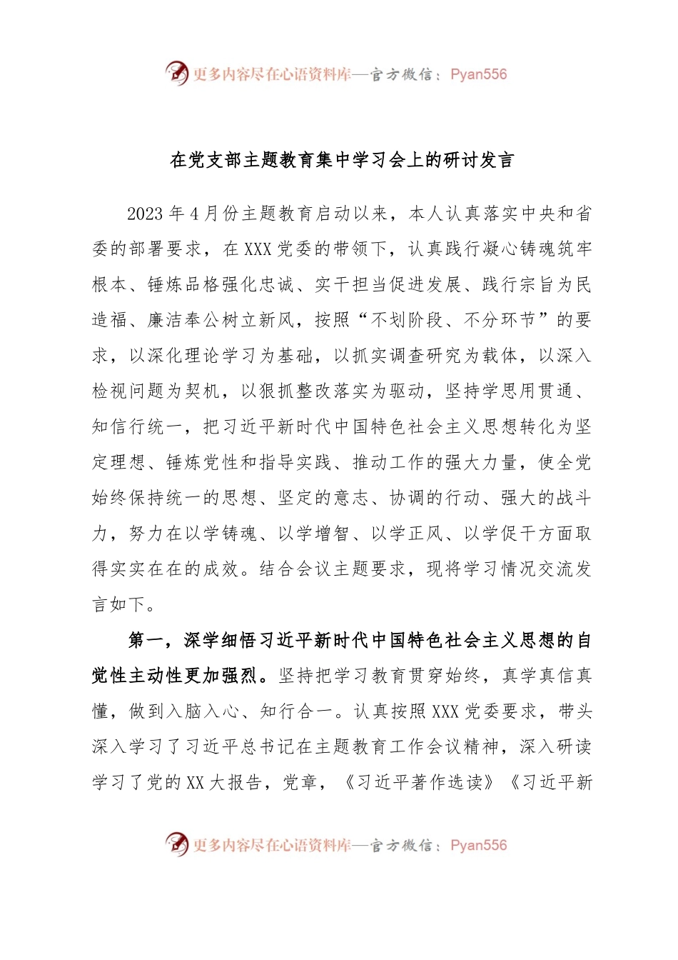 在党支部主题教育集中学习会上的研讨发言.docx_第1页