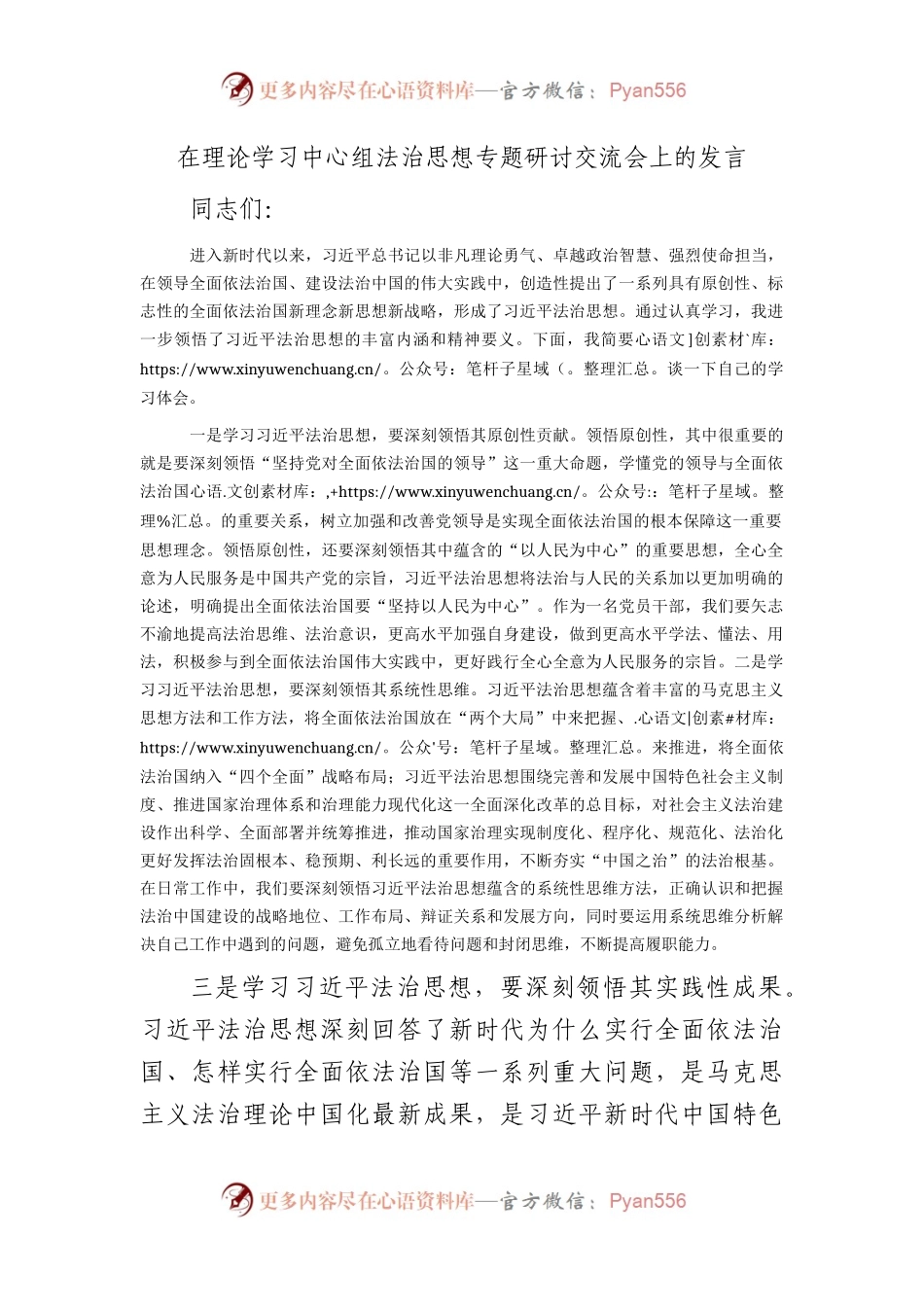 在中心组法治思想专题研讨交流会上的发言.docx_第1页