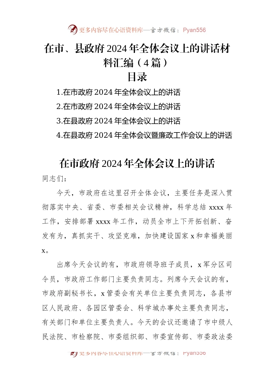在市、县政府2024年全体会议上的讲话材料汇编（4篇）.docx_第1页