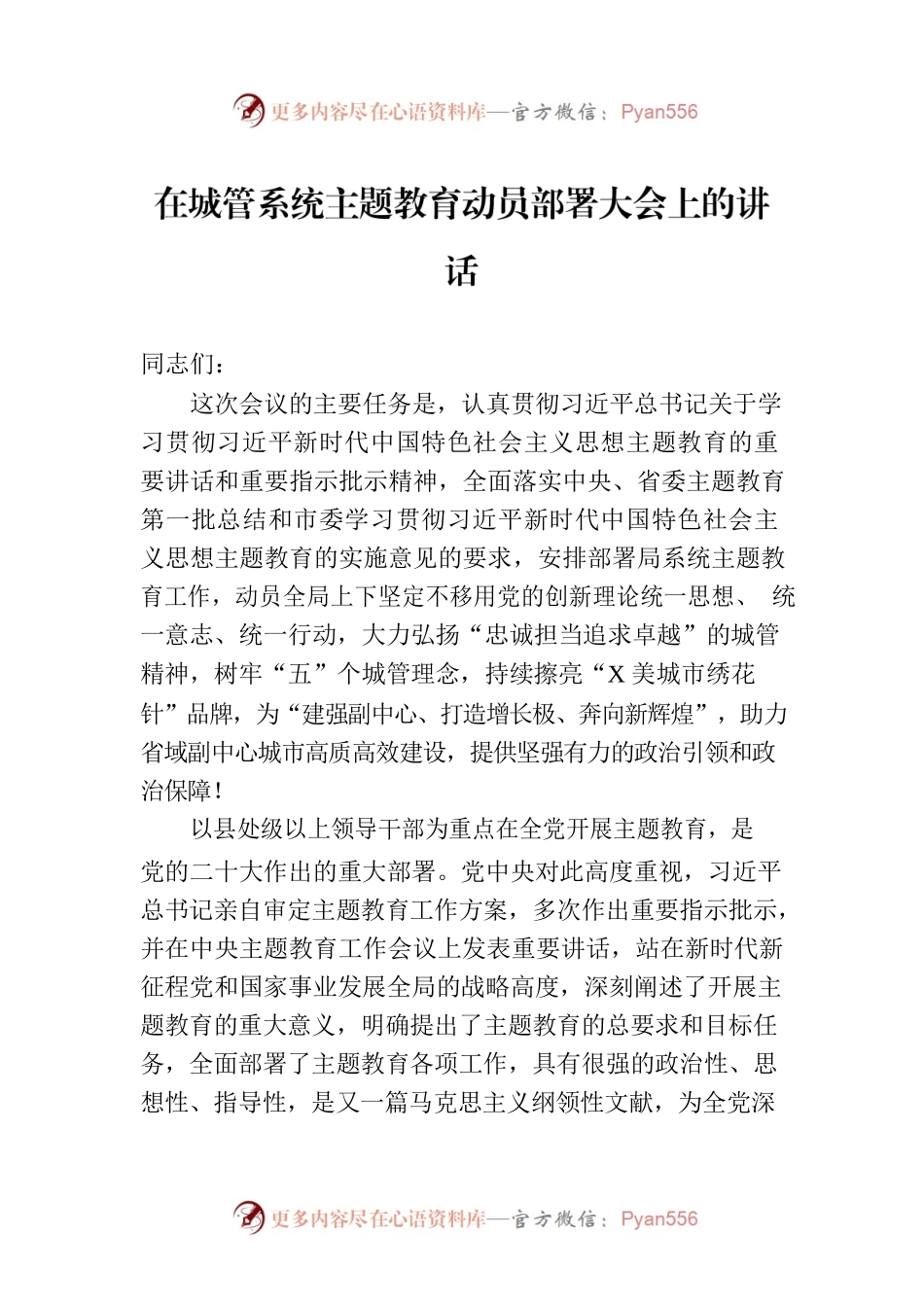 在城管系统主题教育动员部署大会上的讲话.docx_第1页
