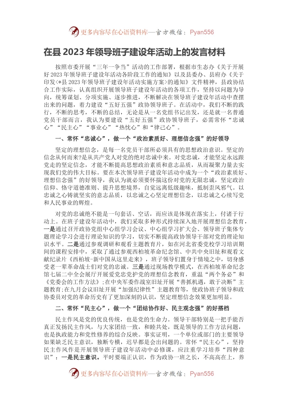 在县2023年领导班子建设年活动上的发言材料.docx_第1页