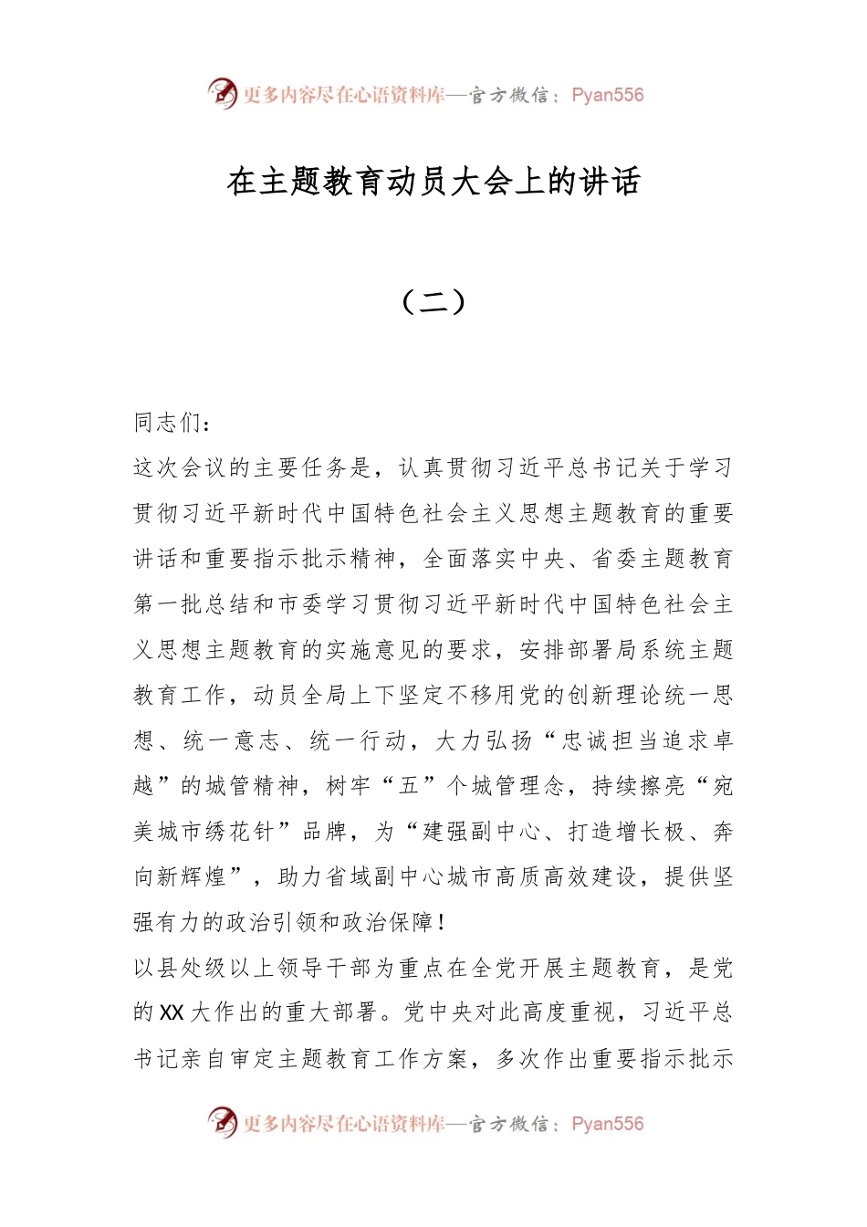 在主题教育动员大会上的讲话（二）.docx_第1页