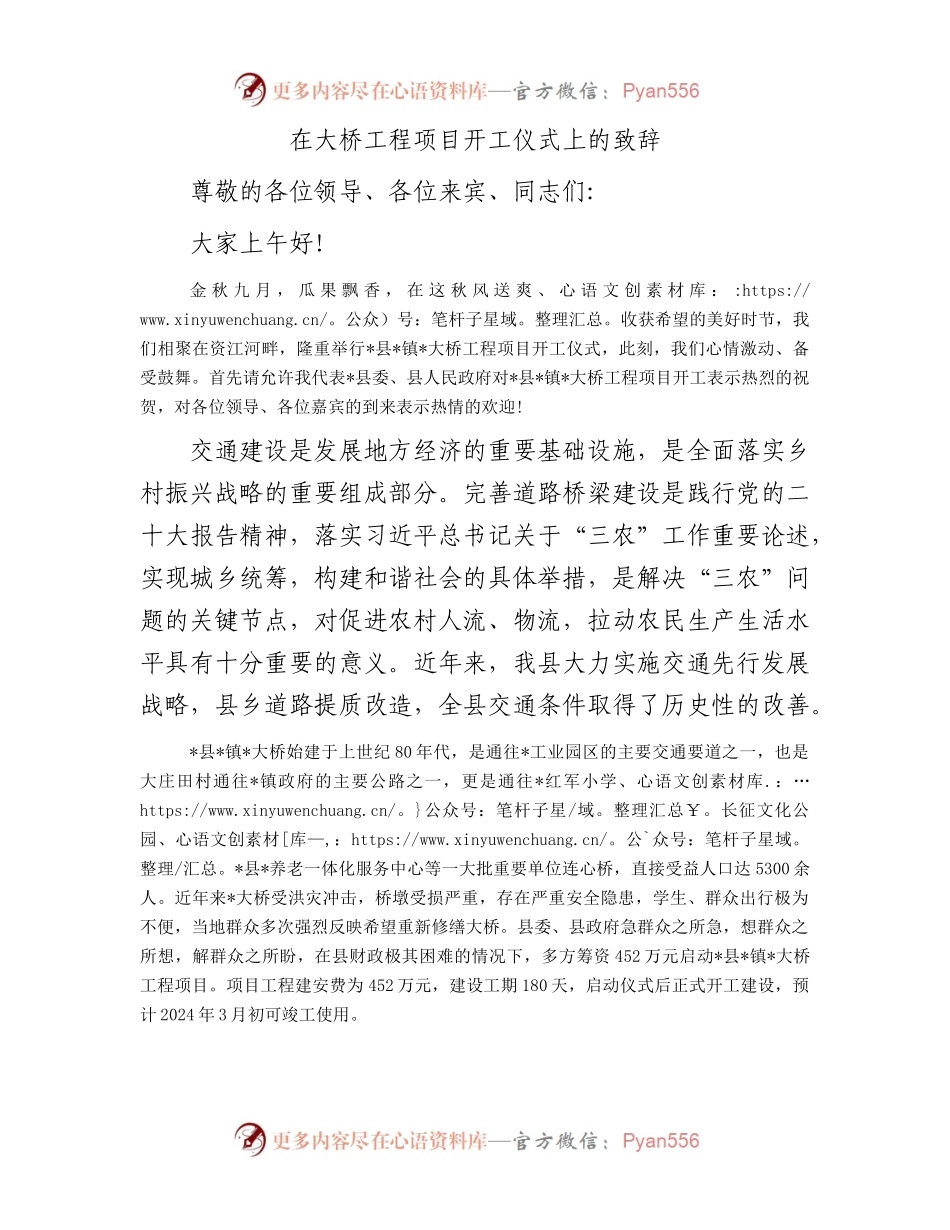 在大桥工程项目开工仪式上的致辞.docx_第1页