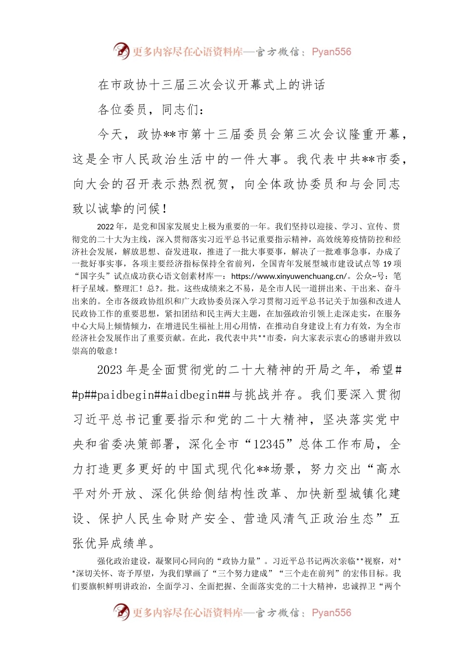 在市政协十三届三次会议开幕式上的讲话.docx_第1页
