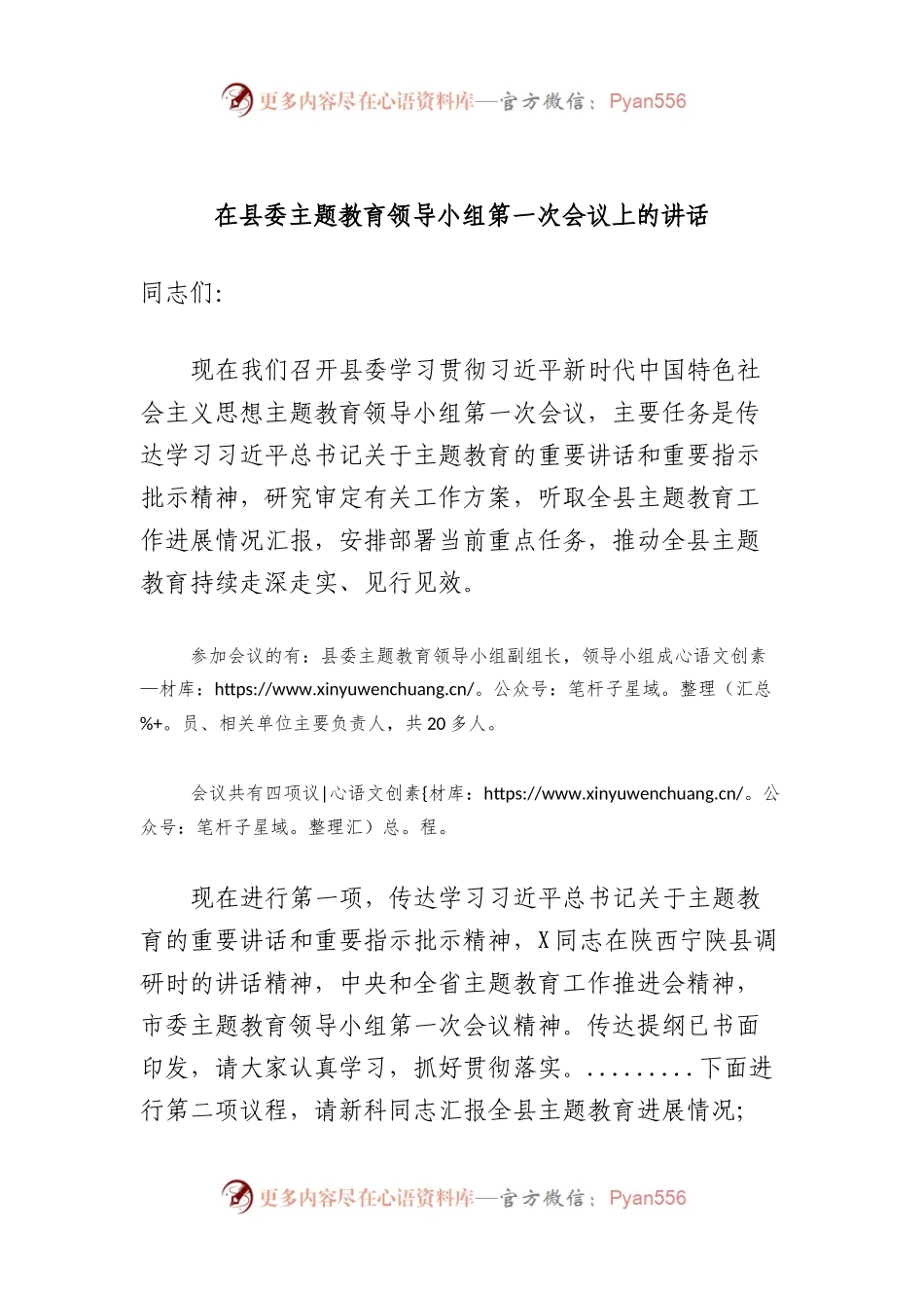 在县委主题教育领导小组第一次会议上的讲话.docx_第1页