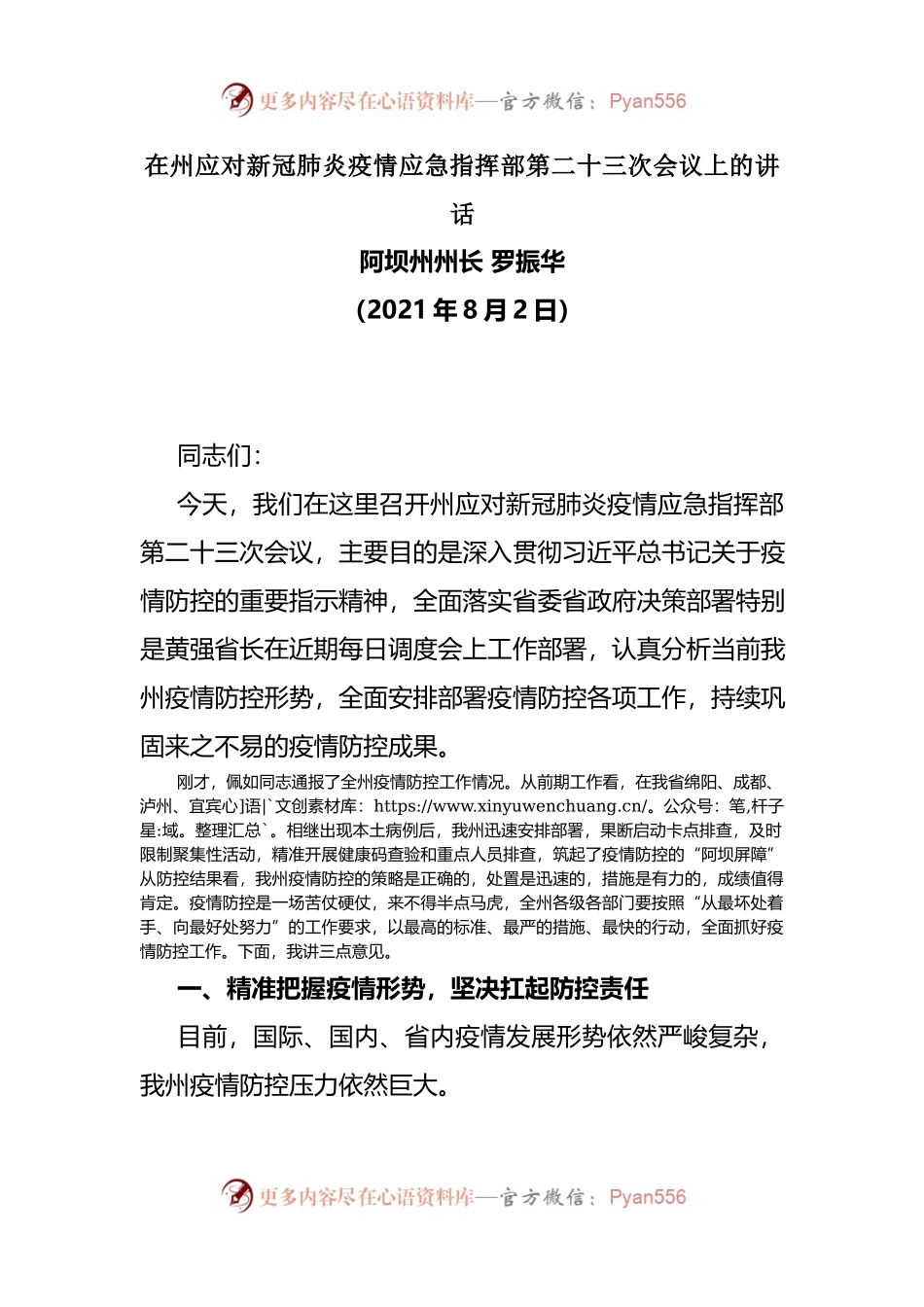 在州应对新冠肺炎疫情应急指挥部第二十三次会议上的讲话.docx_第1页