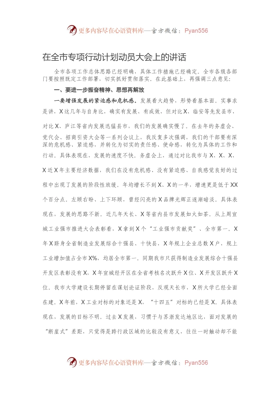 在全市专项行动计划动员大会上的讲话.docx_第1页