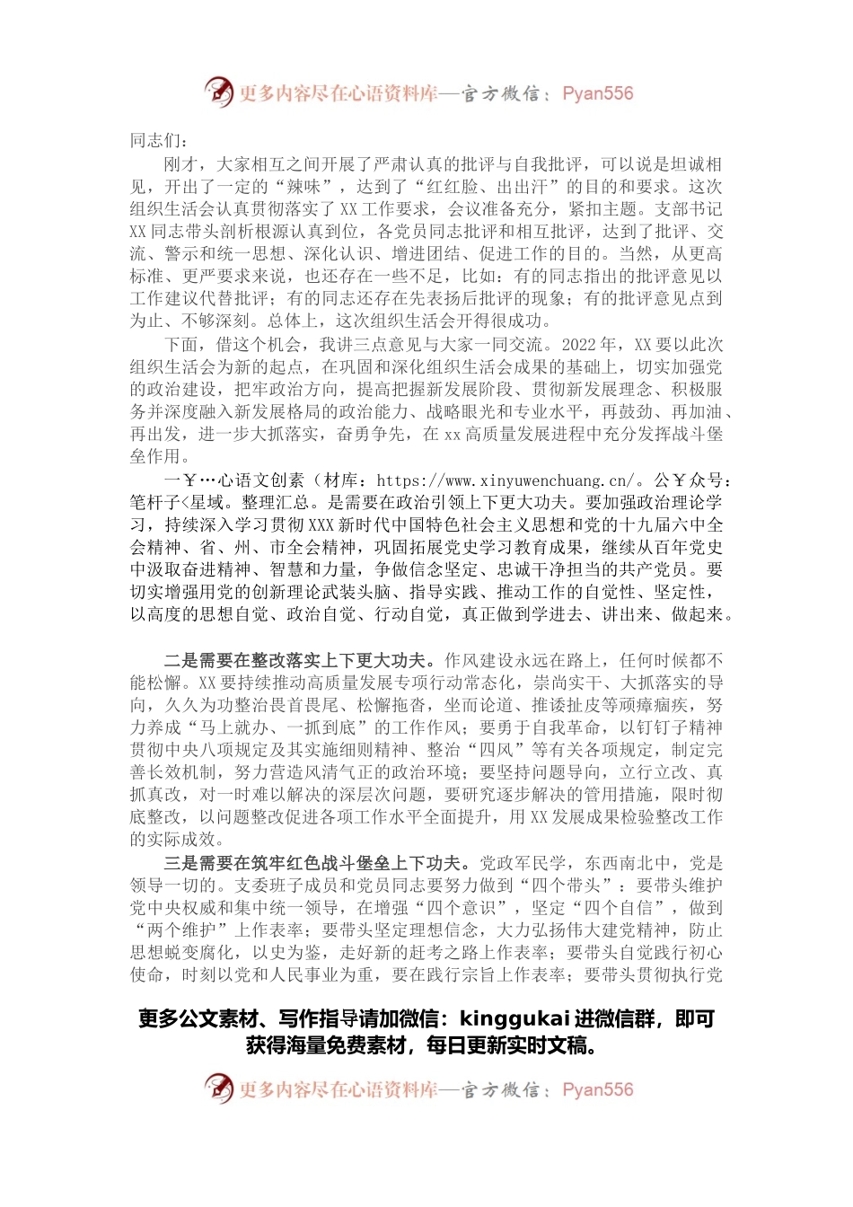 在支部2021年度组织生活会和民主评议党员大会上的点评讲话.docx_第1页