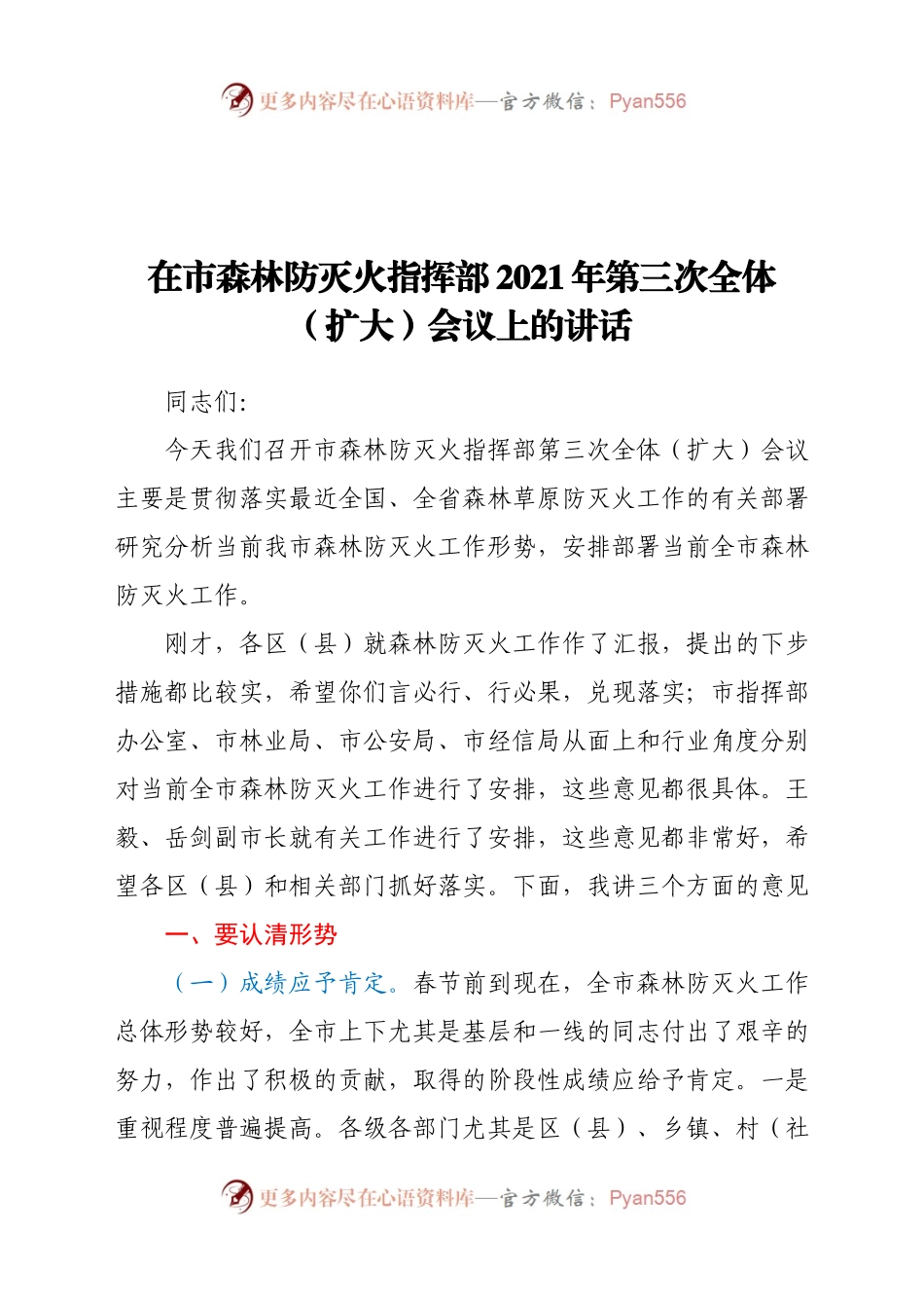 在市森林防灭火指挥部2021年第三次全体（扩大）会议上的讲话.docx_第1页