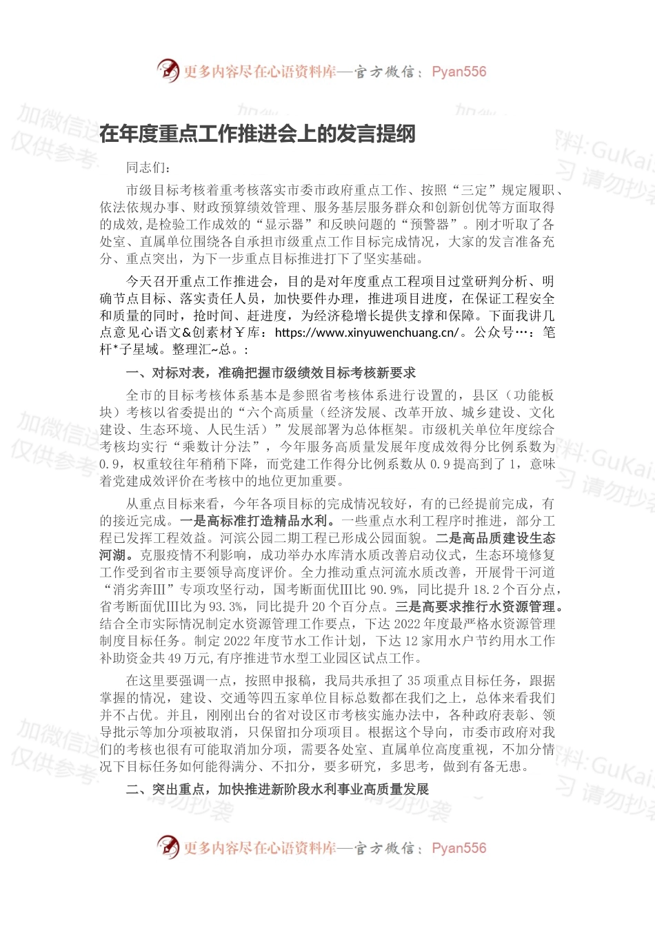 在年度重点工作推进会上的发言提纲.docx_第1页