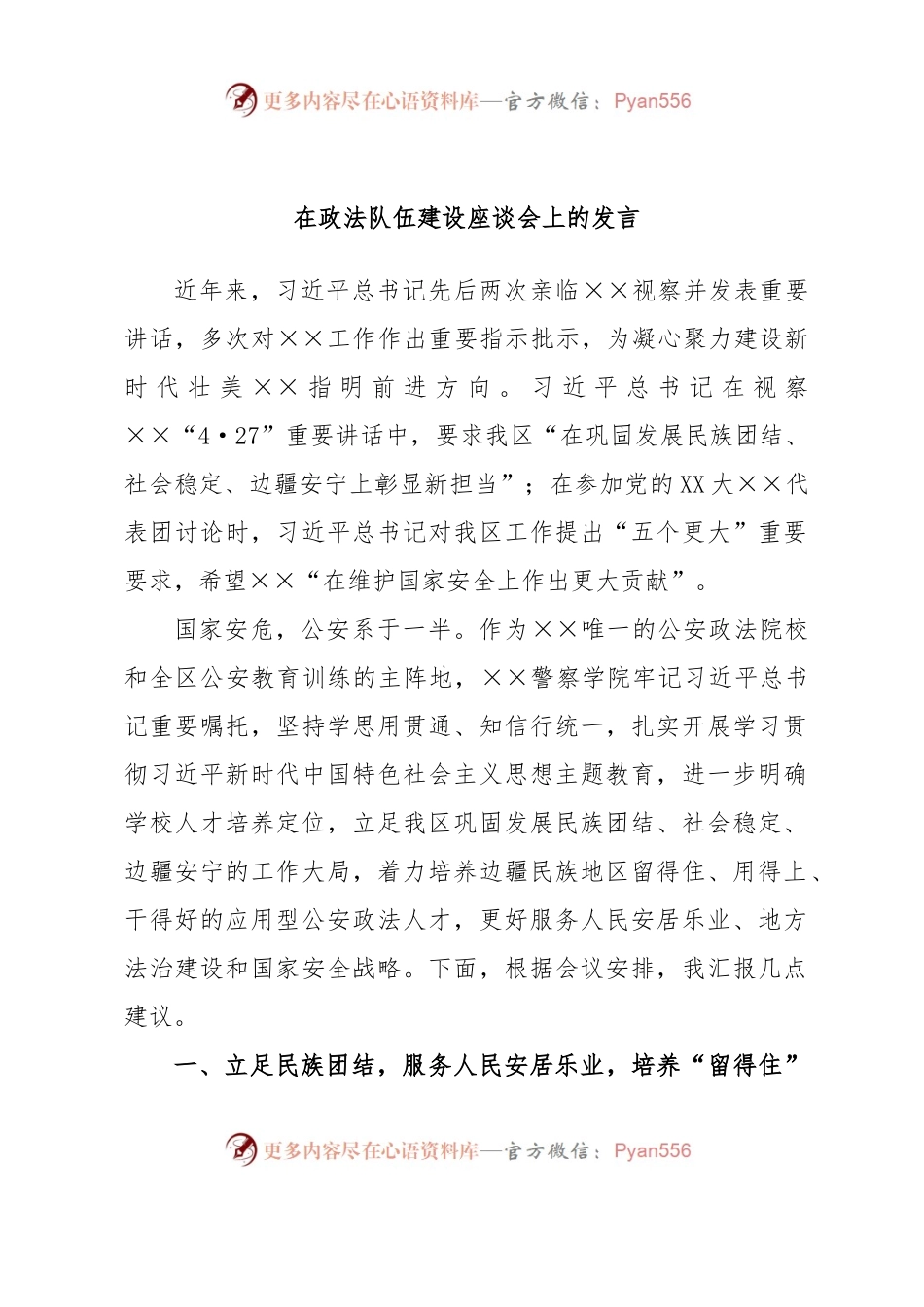 在政法队伍建设座谈会上的发言.docx_第1页