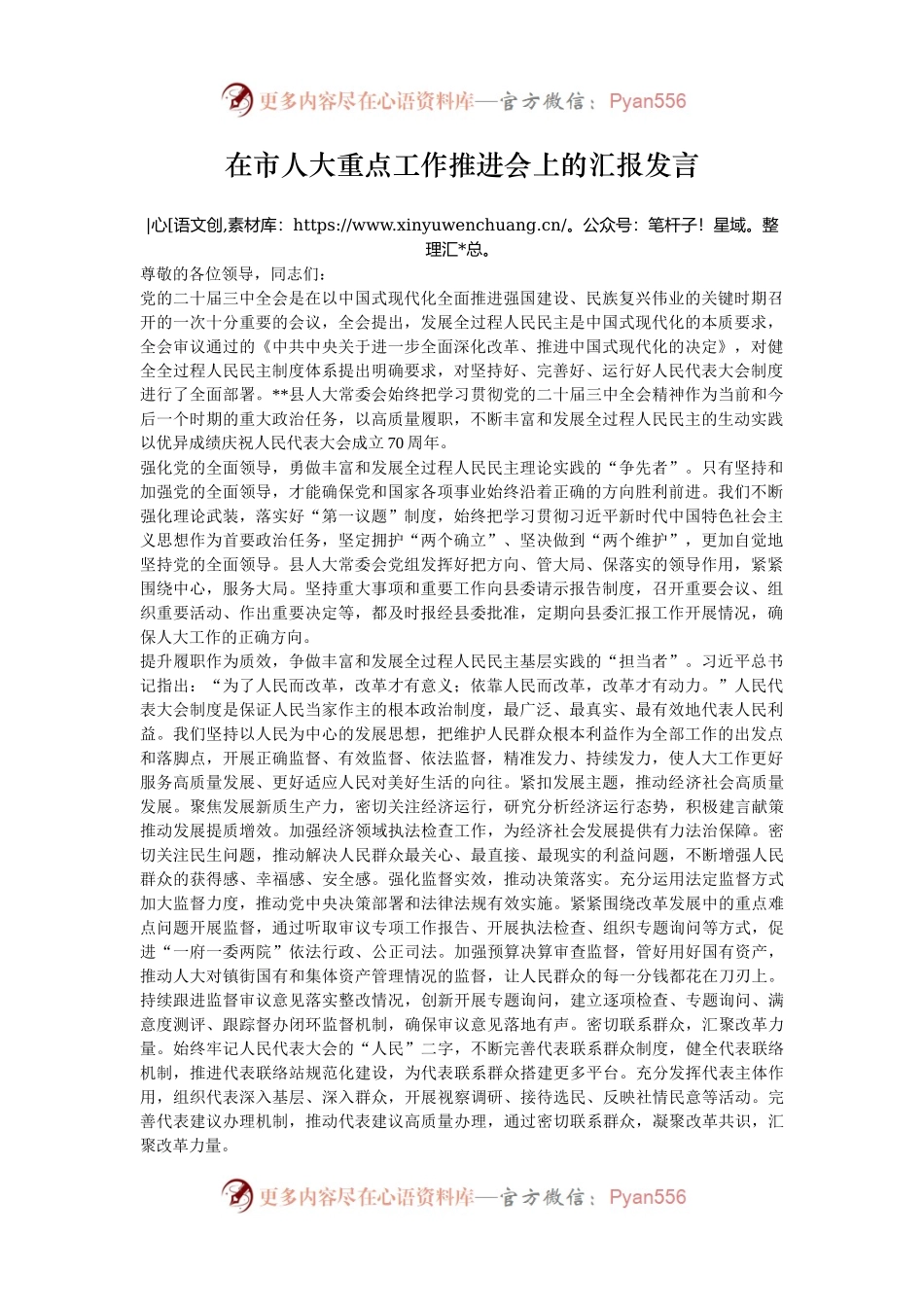 在市人大重点工作推进会上的汇报发言.docx_第1页
