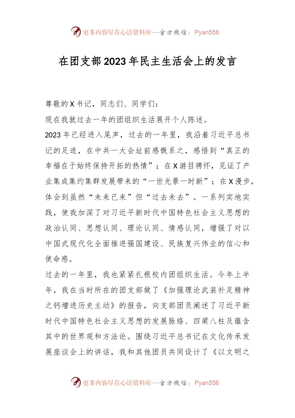 在团支部2023年民主生活会上的发言稿.docx_第1页