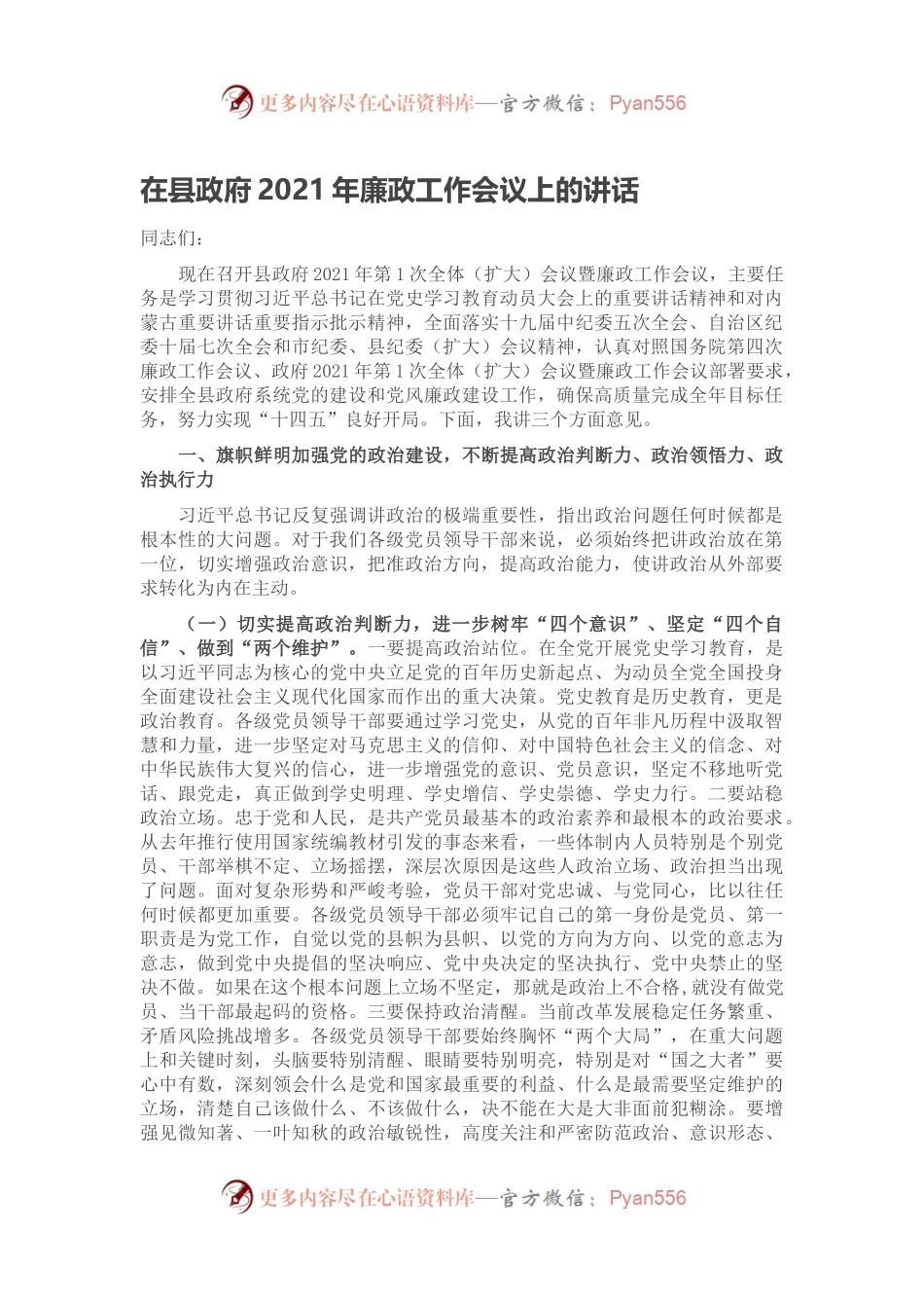 在县政府2021年廉政工作会议上的讲话.docx_第1页