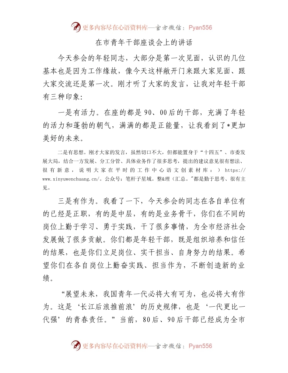 在市青年干部座谈会上的讲话.docx_第1页