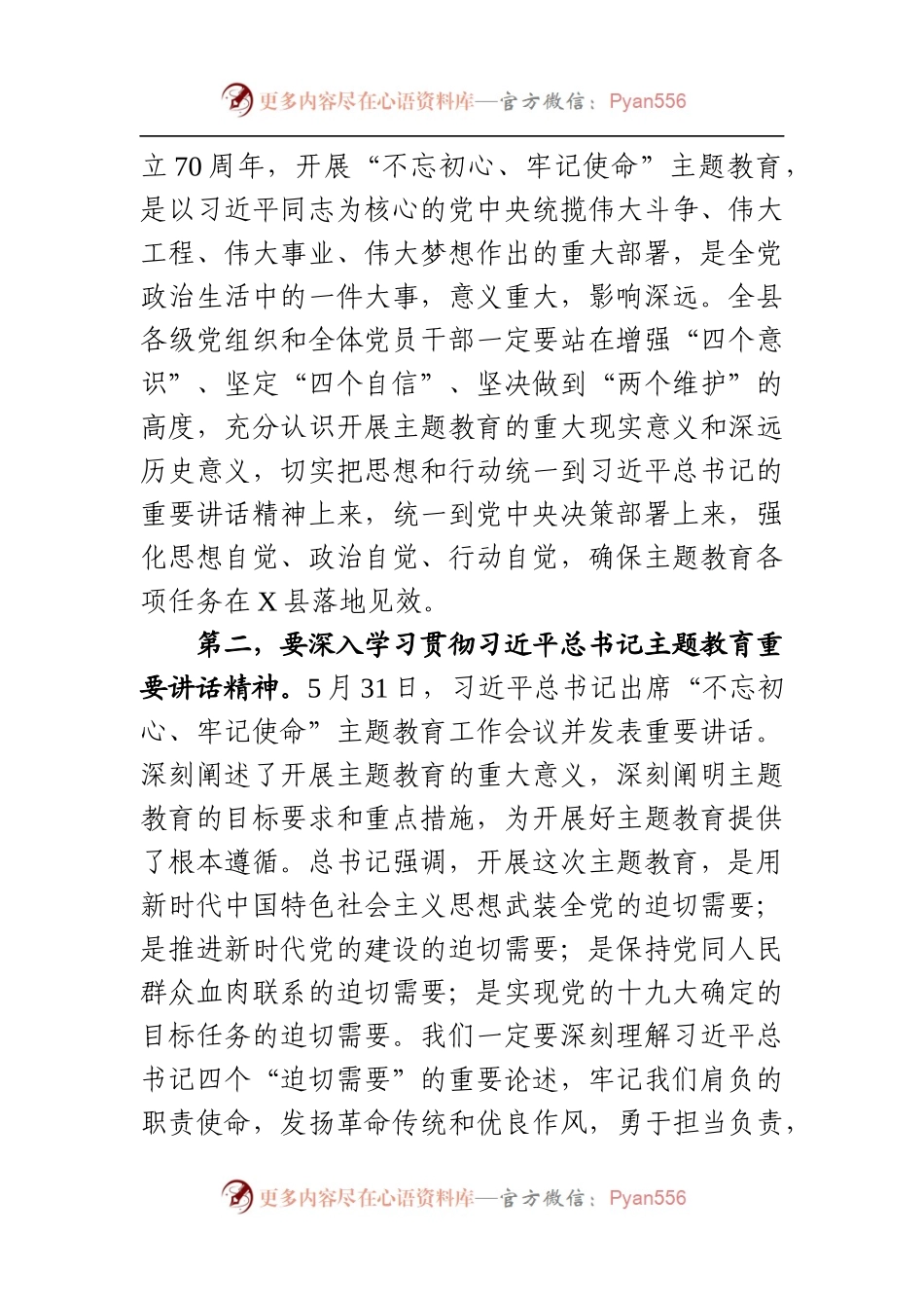 在全县不忘初心牢记使命主题教育工作会议上的讲话(1)(1).docx_第2页