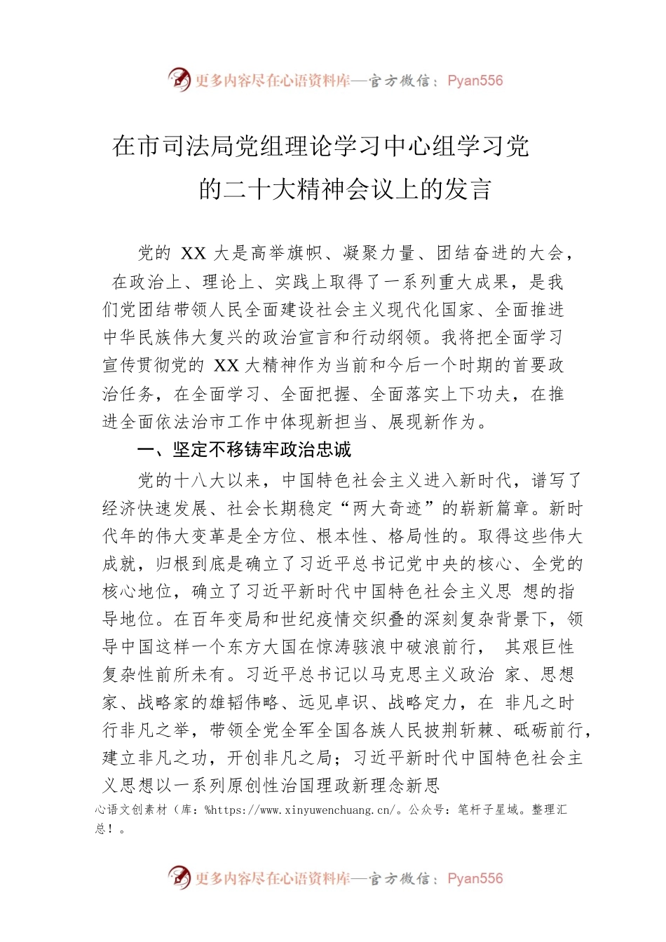 在市司法局党组理论学习中心组学习党的二十大精神会议上的发言.docx_第1页