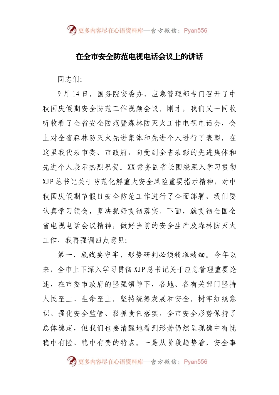 在全市安全防范电视电话会议上的讲话(002).docx_第1页