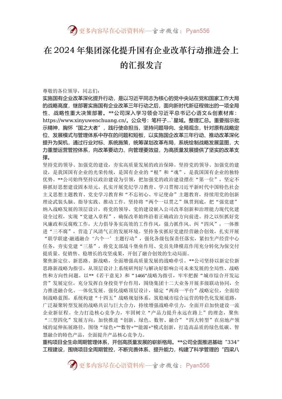 在2024年集团深化提升国有企业改革行动推进会上的汇报发言.docx_第1页