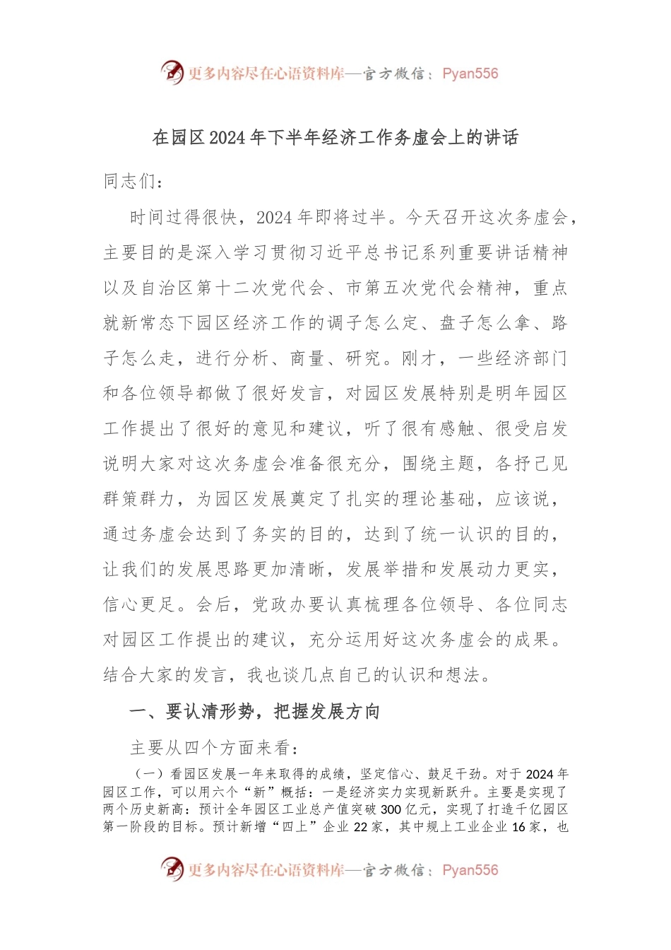 在园区2024年下半年经济工作务虚会上的讲话.docx_第1页
