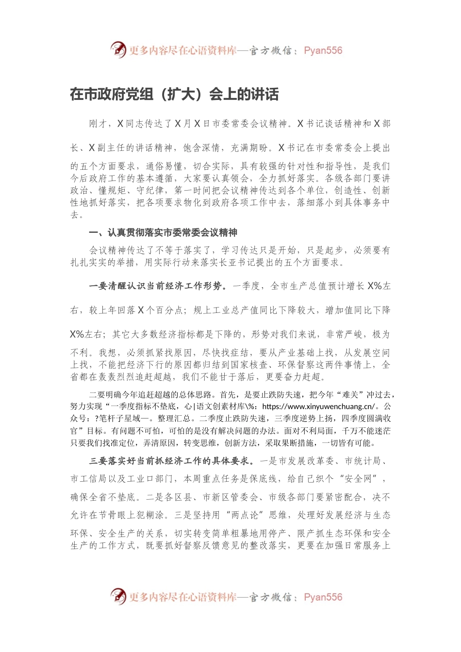 在市政府党组（扩大）会上的讲话.docx_第1页