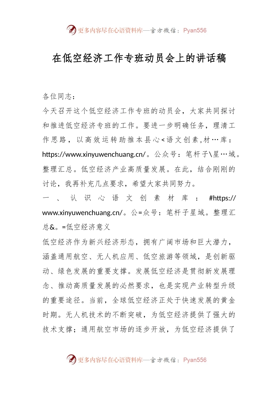 在低空经济工作专班动员会上的讲话稿.docx_第1页