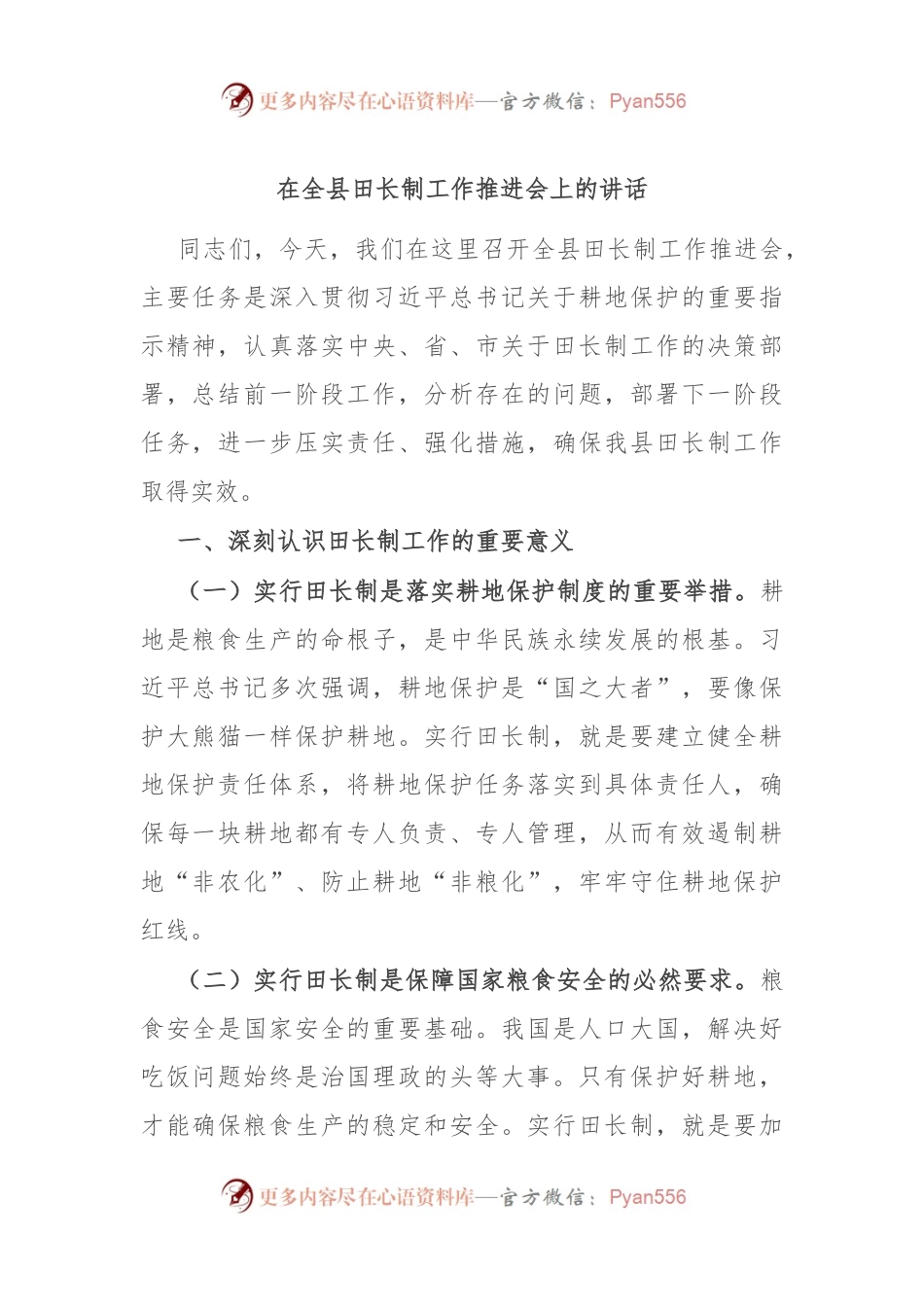 在全县田长制工作推进会上的讲话.docx_第1页