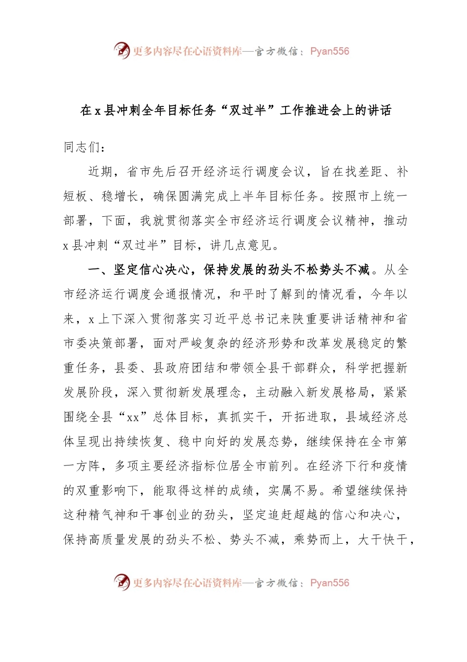 在x县冲刺全年目标任务“双过半”工作推进会上的讲话.docx_第1页