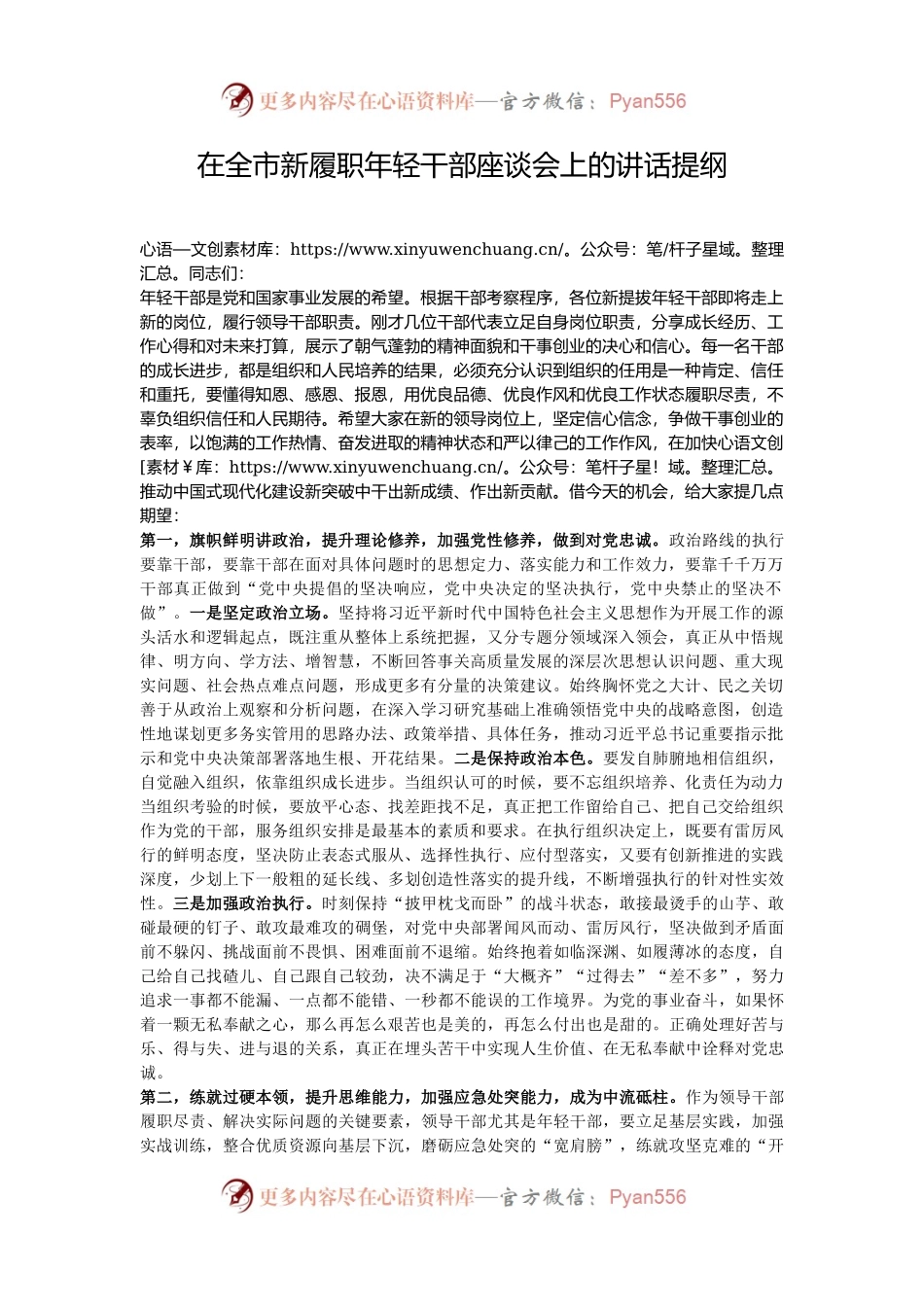 在全市新履职年轻干部座谈会上的讲话提纲.docx_第1页