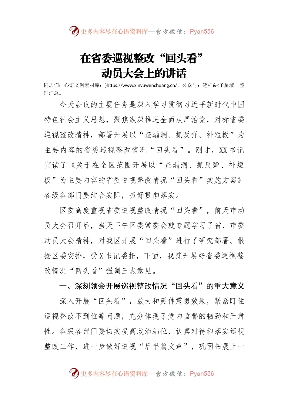 在巡视巡察整改回头看动员大会上的讲话.docx_第1页