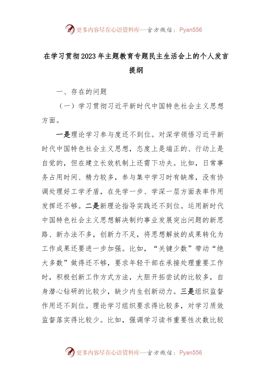 在学习贯彻2023年主题教育专题民主生活会上的个人发言稿提纲 (2).docx_第1页